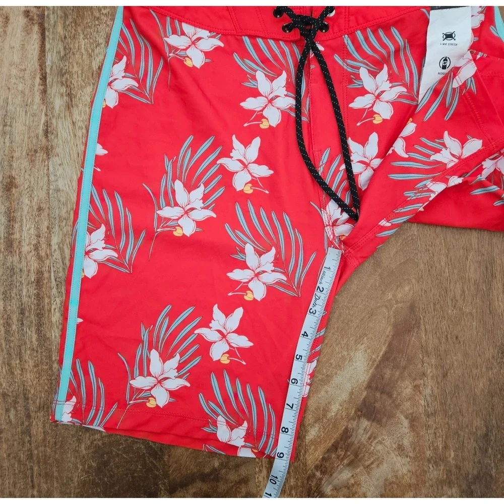 Hurley Phantom Board Shorts Mens 29 Red Hawaiian Floral 4-Way Stretch Beach